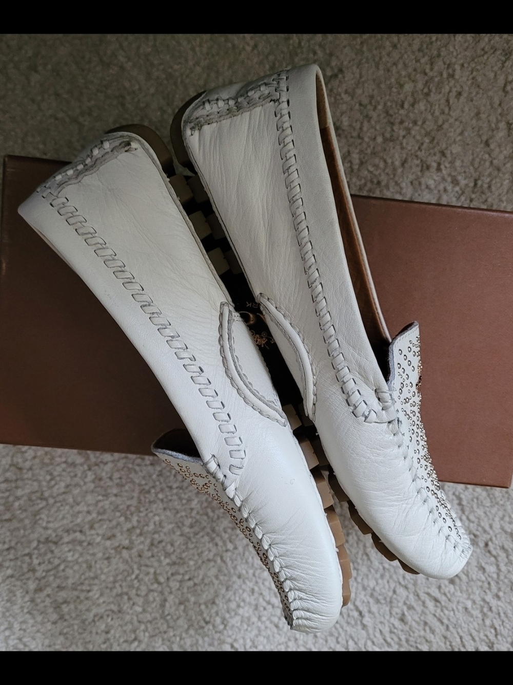 COACH Women's White Studded Leather Loafers - Picture 6 of 7
